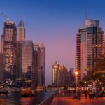 city buildings during sunset