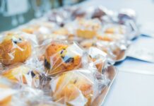 blueberry muffins in plastic wrapping