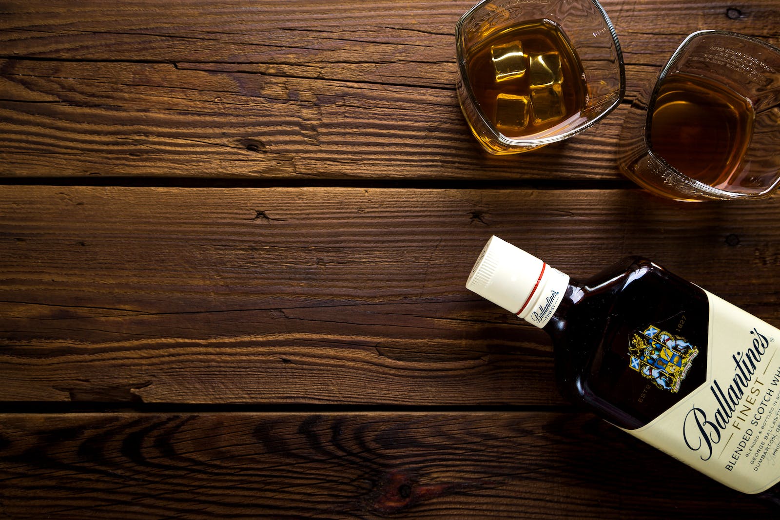 Ballantine's Bottle With Two Rock Glasses